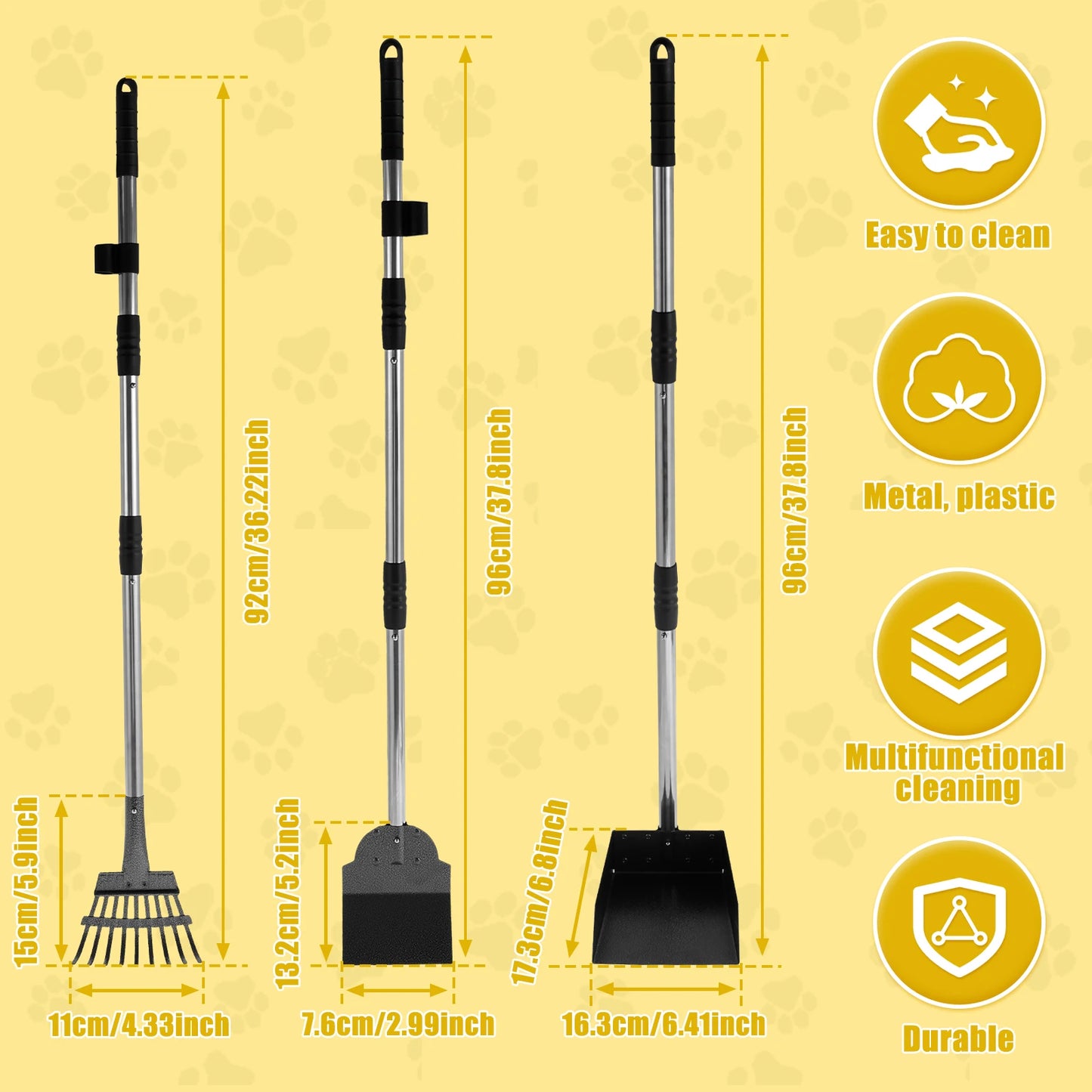 Pet Pooper Scooper Set with Long Handle for Easy Waste Clean-Up
