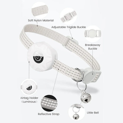 Reflective GPS Cat Collar with AirTag Holder and Bell