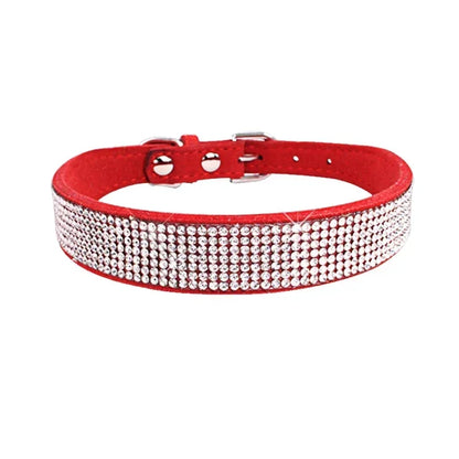 Glitter Rhinestone Dog Collar with Zinc Alloy Buckle for Small Pets