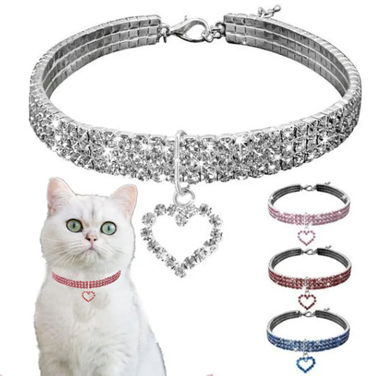 Rhinestone Pet Collar for Cats and Dogs - Adjustable Love Design