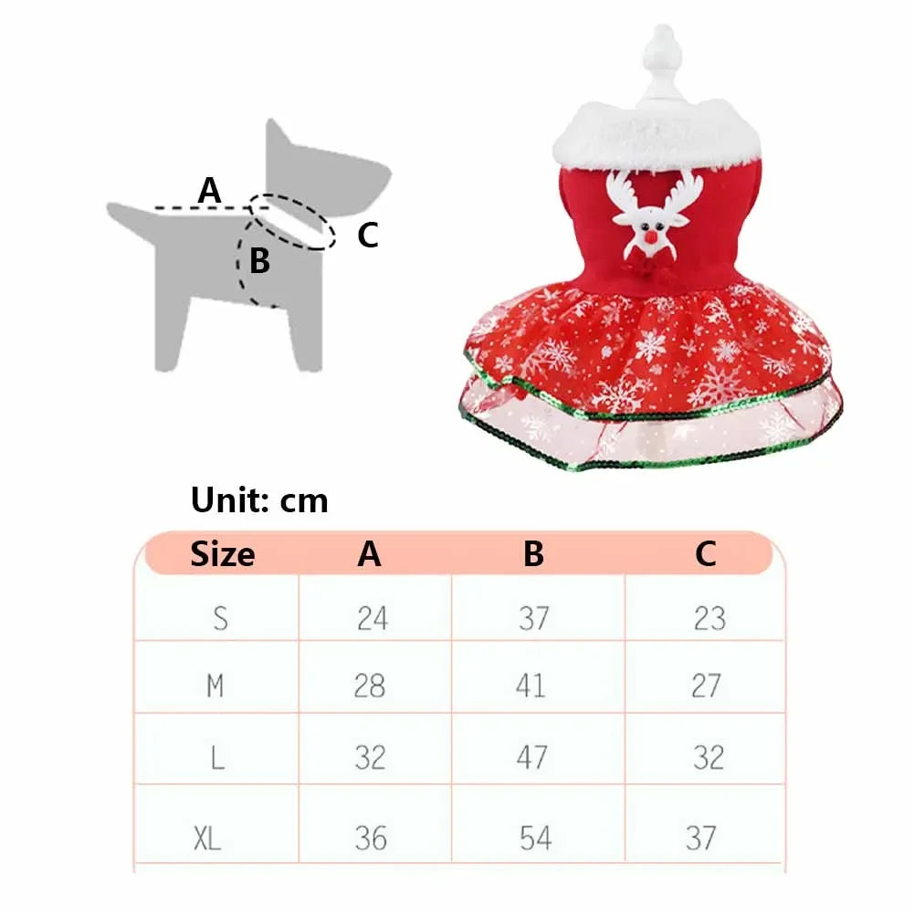 Red Christmas Dog Dress with Bow Skirt for Winter Wear