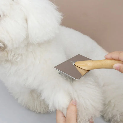 Wooden Pet Grooming Comb for Dogs and Cats with Steel Teeth