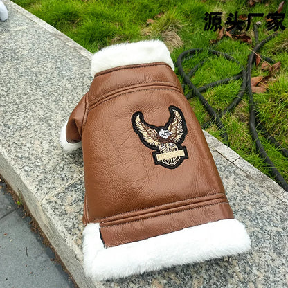 Warm Fleece-Lined Leather Jacket for Dogs and Cats