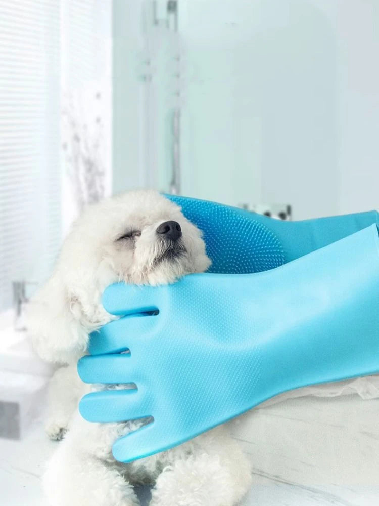 Silicone Bath Gloves and Scrub Brush for Dogs