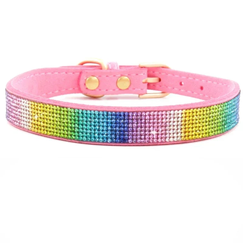 Glitter Rhinestone Dog Collar with Zinc Alloy Buckle for Small Pets