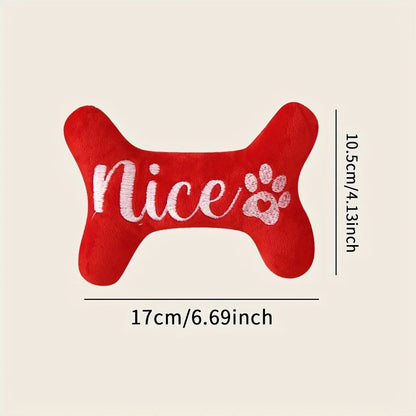 Christmas Plush Bone Chew Toy with Squeaker for Dogs