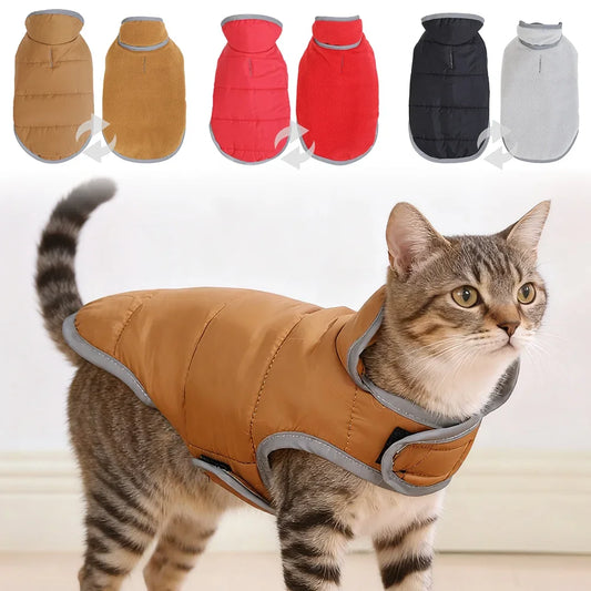 Reversible Waterproof Cat Jacket with Leash Hole for Winter