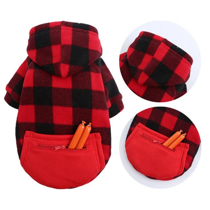 Plaid Dog Hoodie Jacket for Cold Weather - Warm Pet Apparel