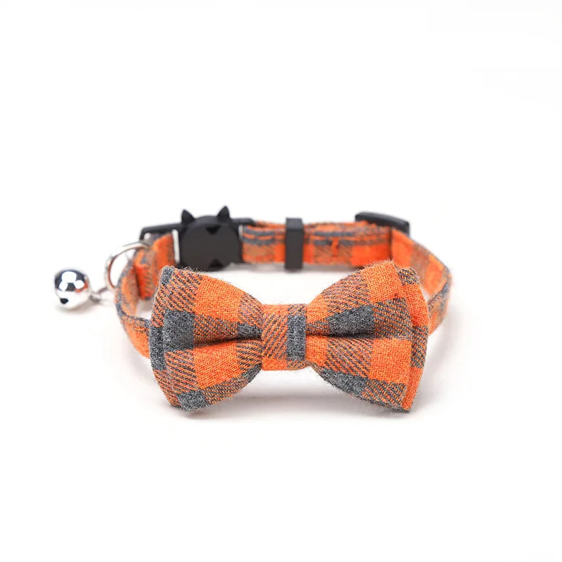 Plaid Christmas Cat Collar with Bow Tie and Bell