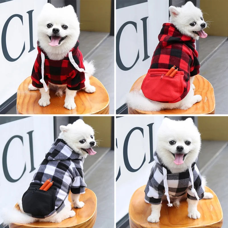 Plaid Dog Hoodie Jacket for Cold Weather - Warm Pet Apparel