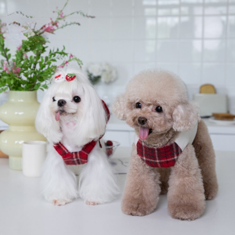 Plaid Christmas Dog Vest and Skirt for Small Pets