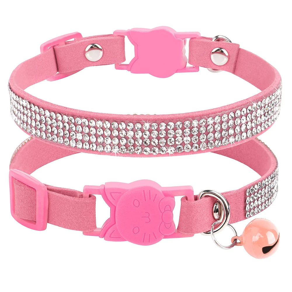 Adjustable Pink Rhinestone Cat Collar with Safety Breakaway