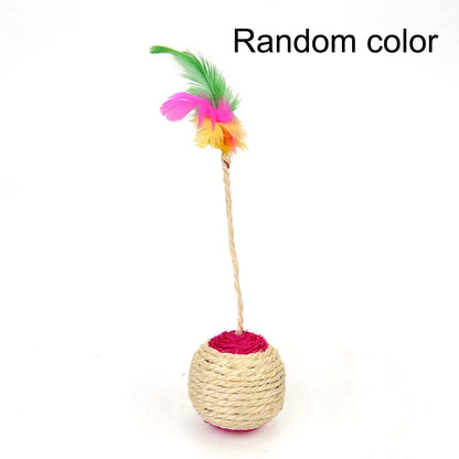 Colorful Feather Cat Toy Ball for Interactive Play and Claw Grinding