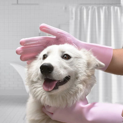 Silicone Bath Gloves and Scrub Brush for Dogs