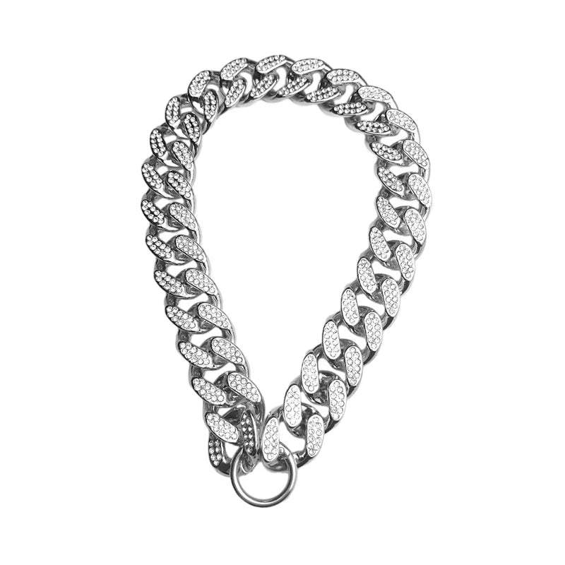 Diamond Inlay Dog Collar with Chain for Small to Large Dogs