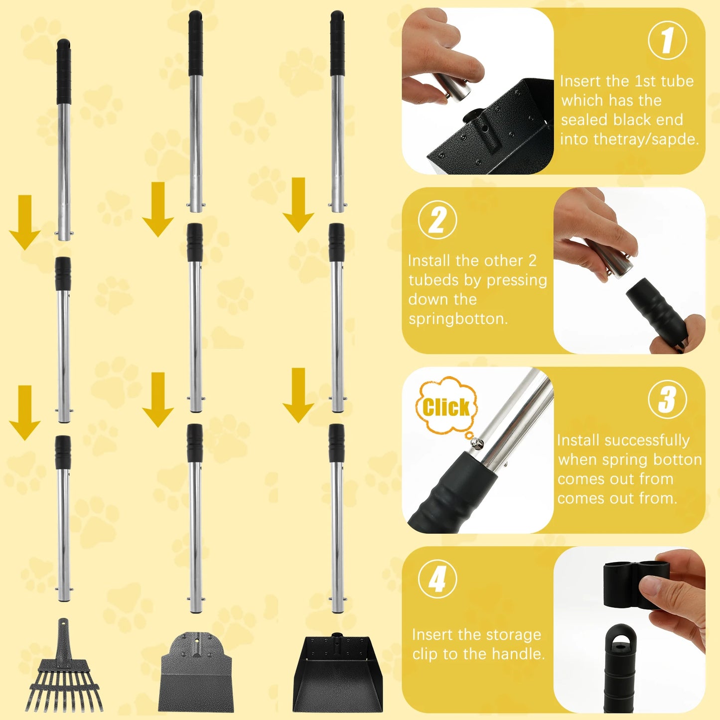 Pet Pooper Scooper Set with Long Handle for Easy Waste Clean-Up