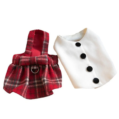 Plaid Christmas Dog Vest and Skirt for Small Pets