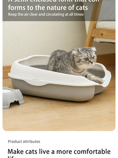 Large Semi-Enclosed Spatter-Proof Cat Litter Box