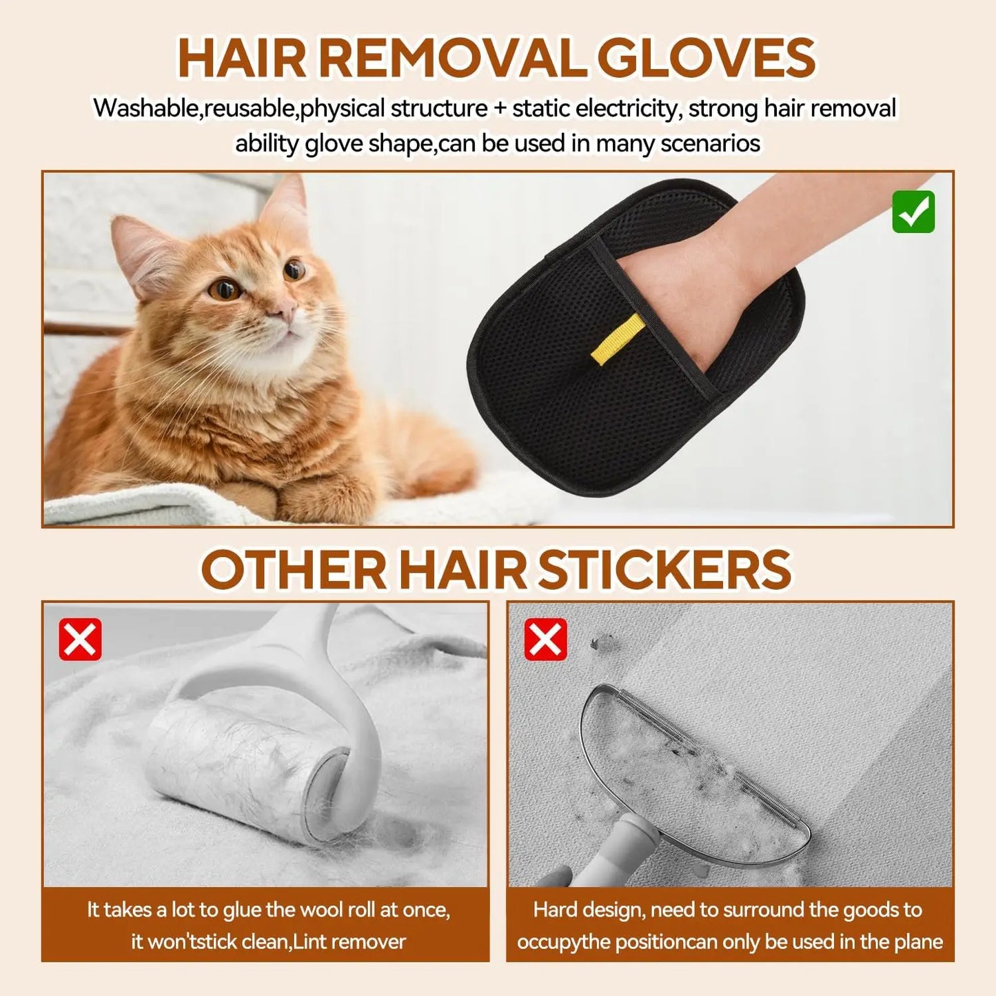 Reusable Pet Grooming Gloves for Easy Hair Removal