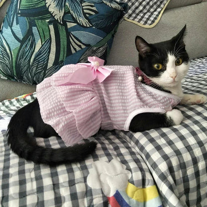 Striped Plaid Dress with Bow for Cats and Small Pets