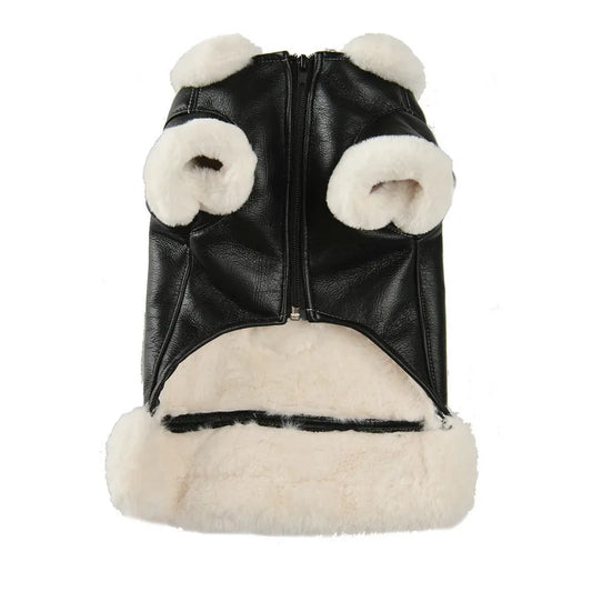 Warm Fleece-Lined Leather Jacket for Dogs and Cats