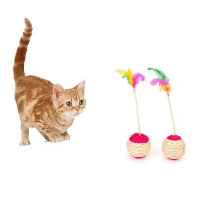 Colorful Feather Cat Toy Ball for Interactive Play and Claw Grinding