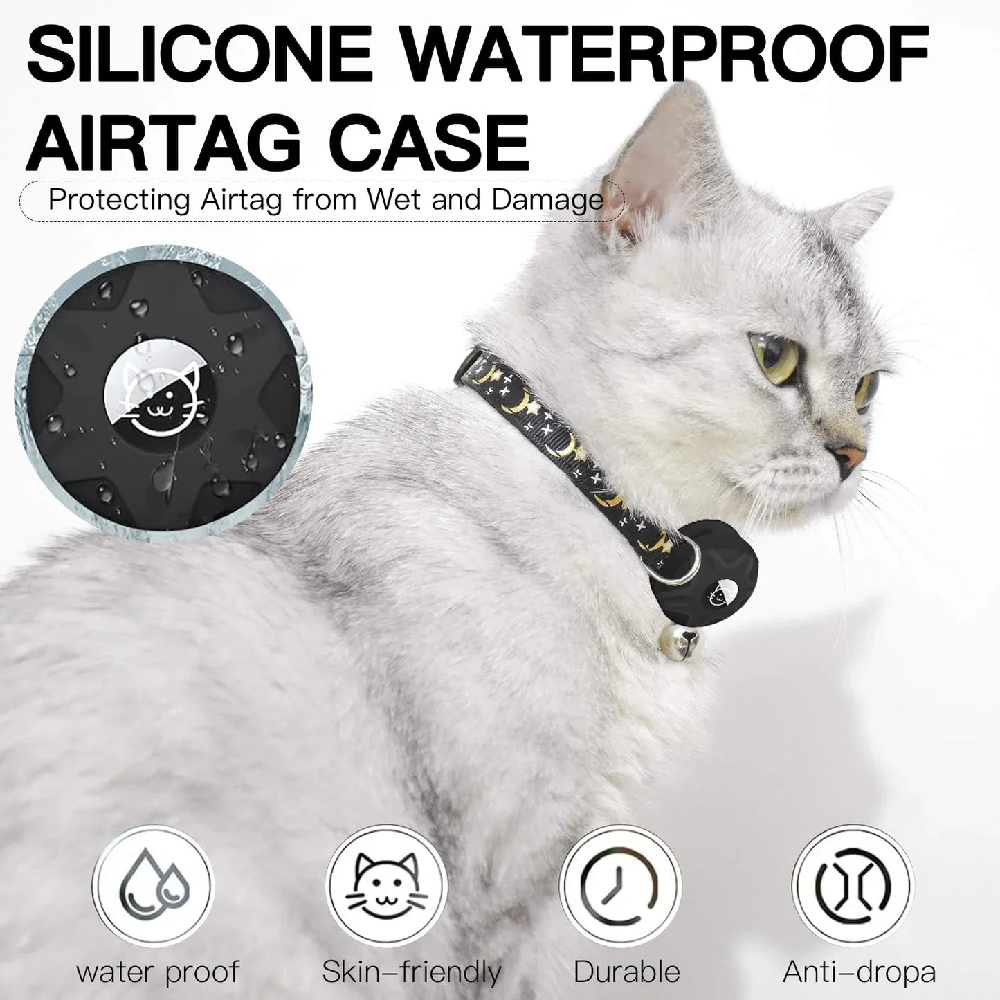 Reflective Cat Collar with Airtag Holder and Safety Breakaway