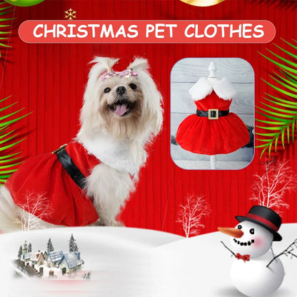 Red Christmas Dog Dress with Bow Skirt for Winter Wear