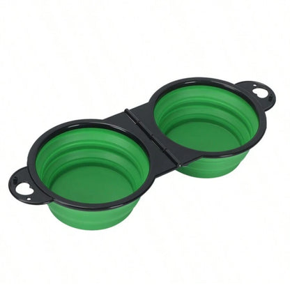 Foldable 2-in-1 Dual Bowl for Travel Dogs and Cats