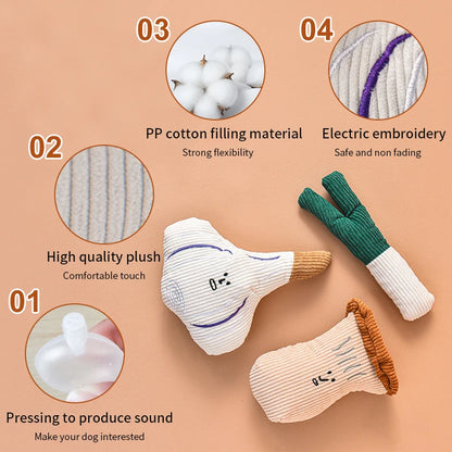 Plush Dog Chew Toy Set - Onion, Mushroom, Garlic Squeaky Toy