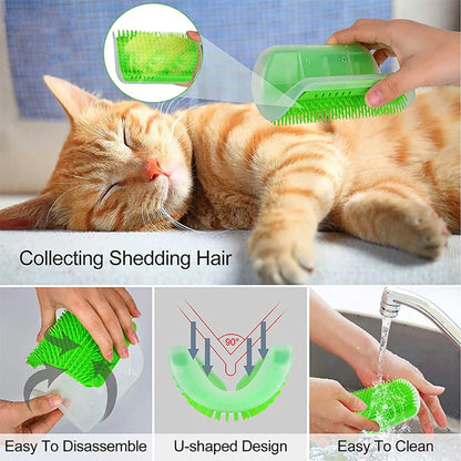 Cat Self-Cleaning Brush and Scratcher for Cats with Catnip