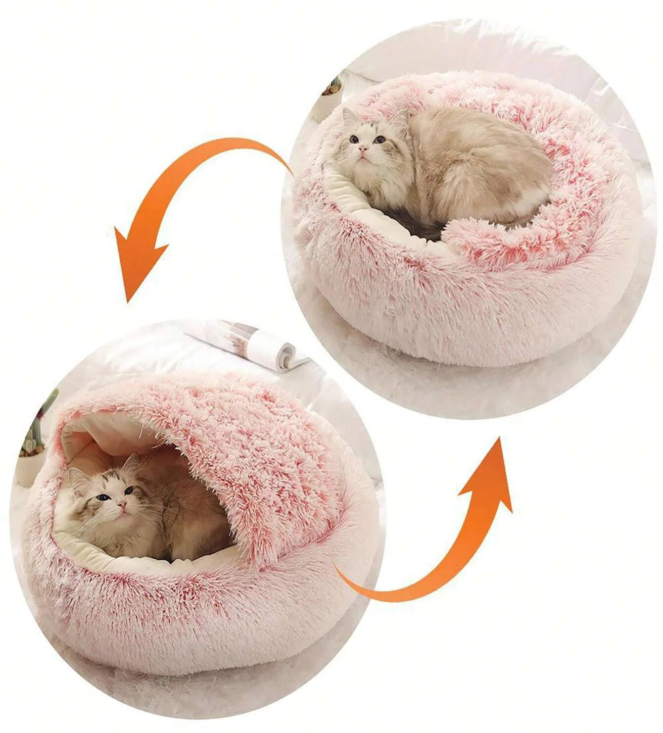 Fluffy Hooded Pet Bed for Cats and Small Dogs