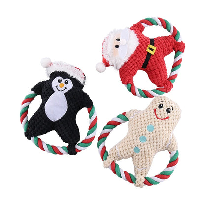 Christmas Cotton Rope Plush Dog Toys for Chewing and Play