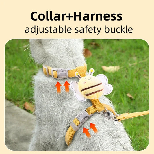 Adjustable Cartoon Bee Pet Harness and Leash Set for Small Dogs