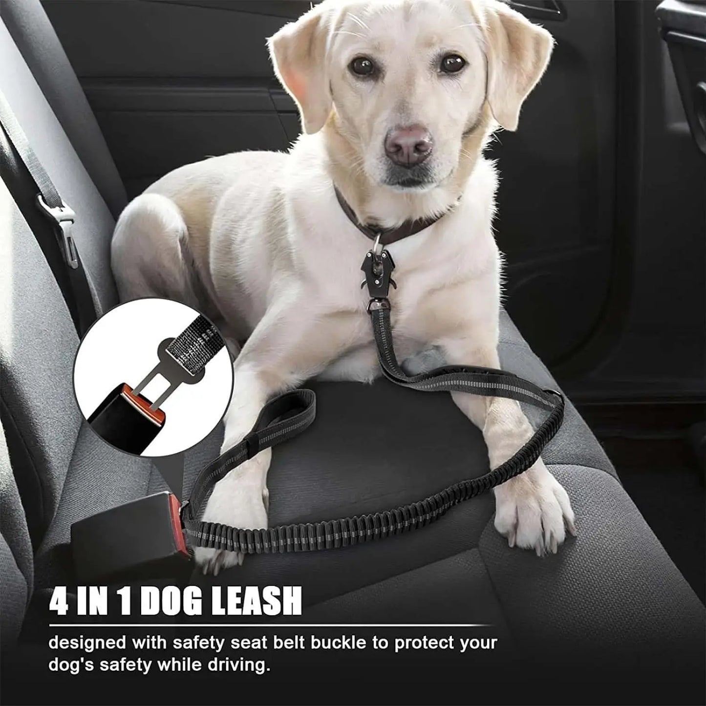 Heavy Duty Bungee Dog Leash with Car Seatbelt for Large Dogs