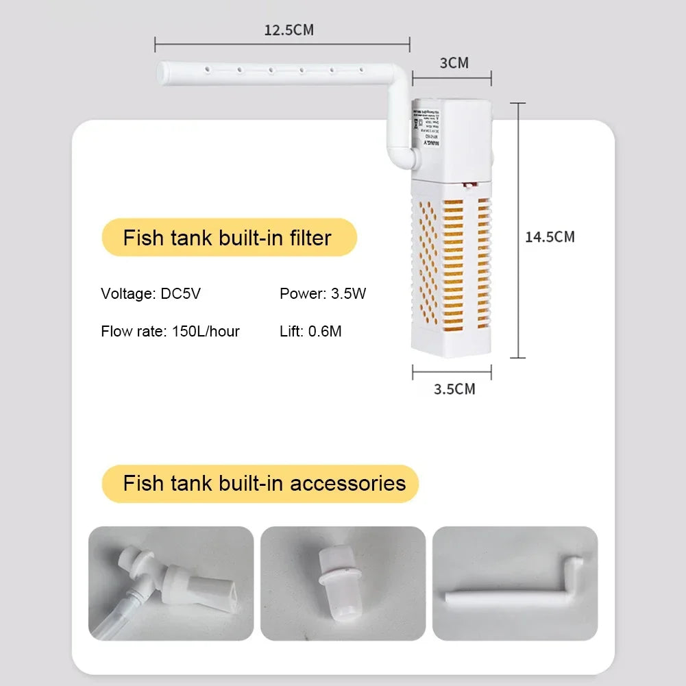 Silent USB Internal Aquarium Filter with Circulating Pump