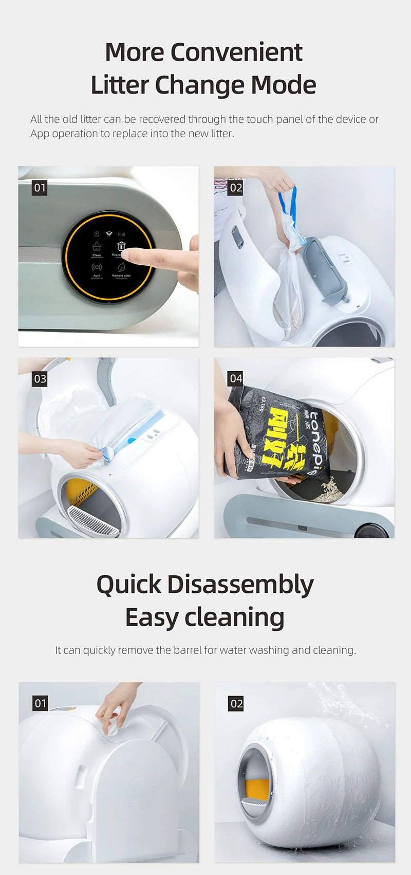 Self-Cleaning 65L Enclosed Cat Litter Box for Large Cats