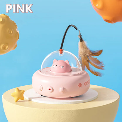 Electric UFO Cat Teaser Toy with Replaceable Feather Bell