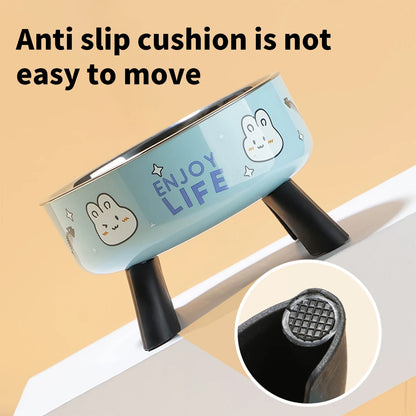 High-Legged Cartoon Pet Bowl, Stainless Steel, Large Capacity