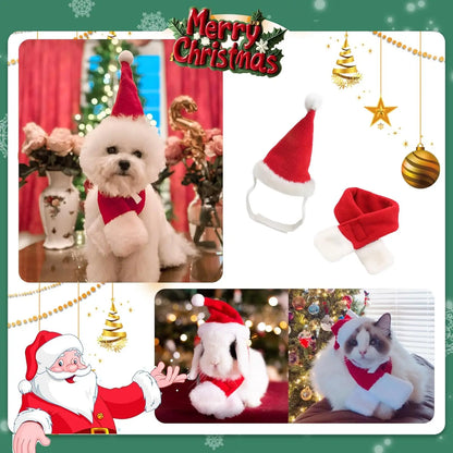 Pet Christmas Hat and Scarf Set for Cats and Small Dogs