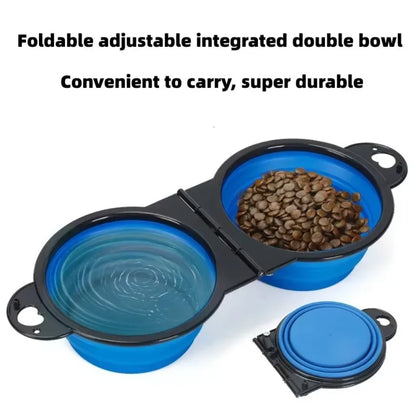 Foldable 2-in-1 Dual Bowl for Travel Dogs and Cats