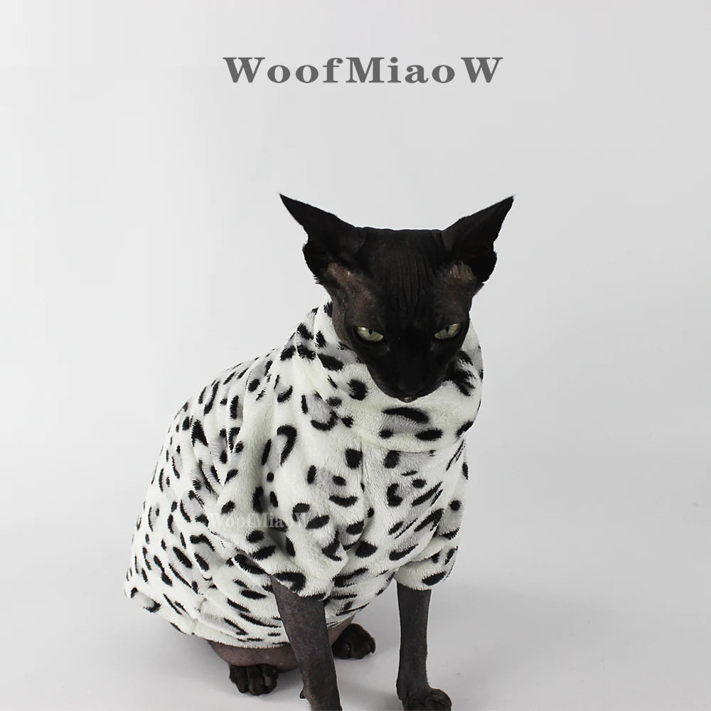 Leopard Print Winter Coat for Sphynx Cats and Kittens
