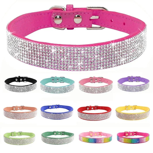 Glitter Rhinestone Dog Collar with Zinc Alloy Buckle for Small Pets