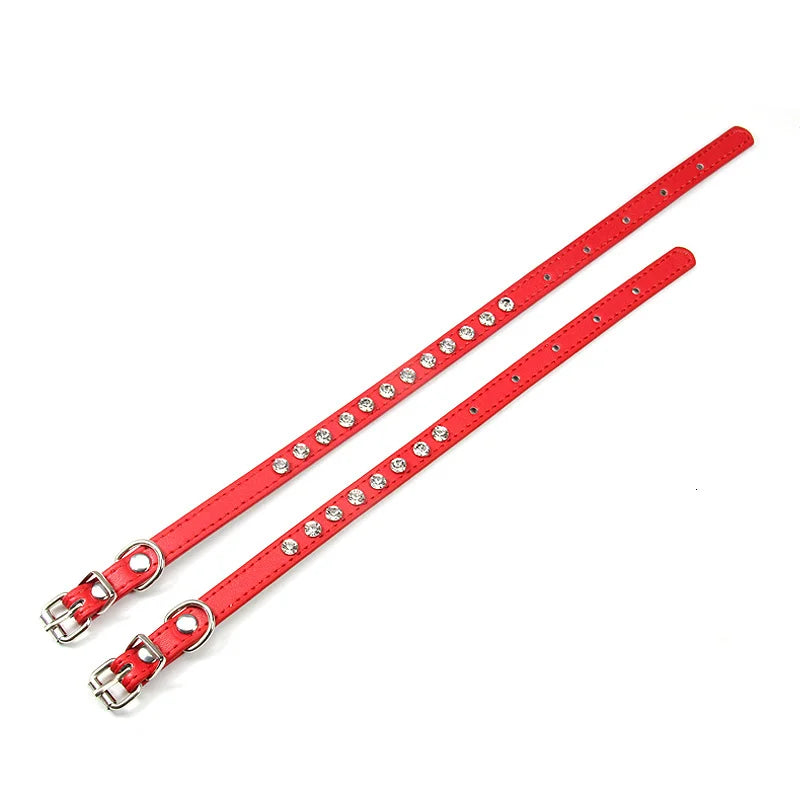 Rhinestone Cat Collar and Leather Dog Neck Strap
