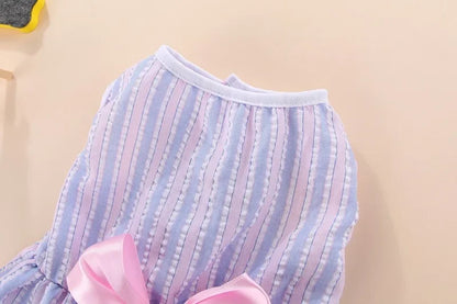 Striped Plaid Dress with Bow for Cats and Small Pets