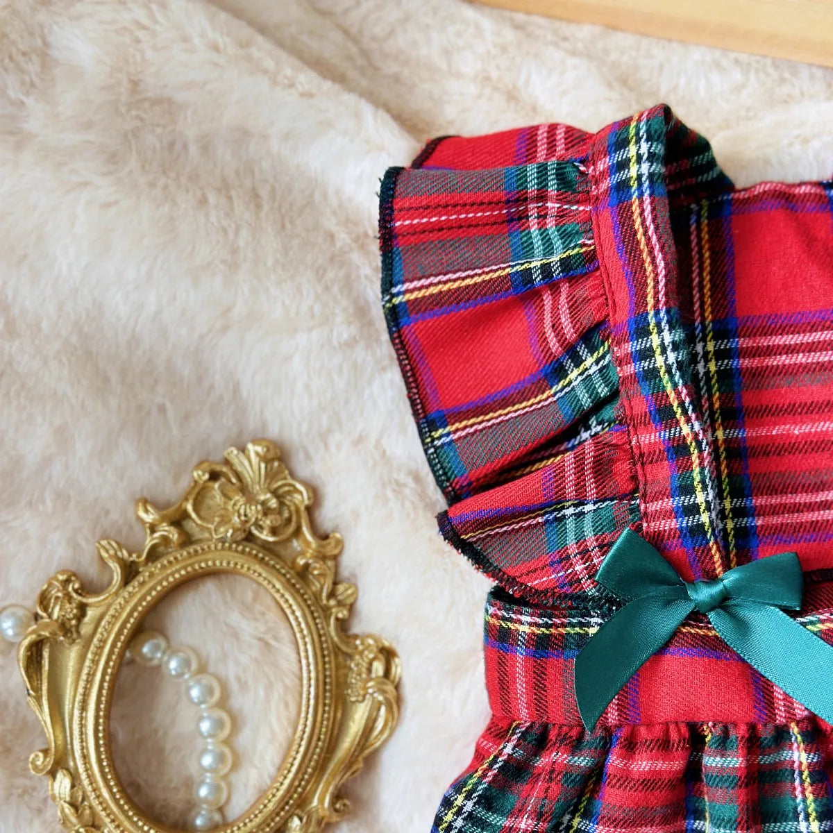 Red Plaid Dress with Bow Accents for Kids' Holiday Parties