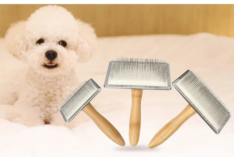 Wooden Pet Grooming Comb for Dogs and Cats with Steel Teeth