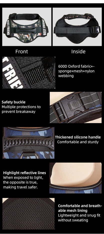 Service Dog Harness Vest with Reflective Patches for Medium Large Dogs