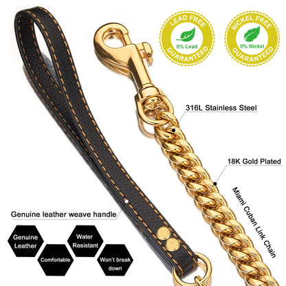 Gold Stainless Steel Chain Collar for Medium & Large Dogs