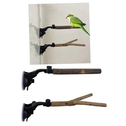 Wooden Bird Perch with Suction Cup for Parrots and Birds